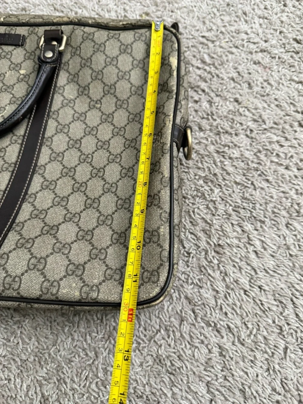 Gucci Beige Monogram Canvas Laptop Briefcase with Brown Trim